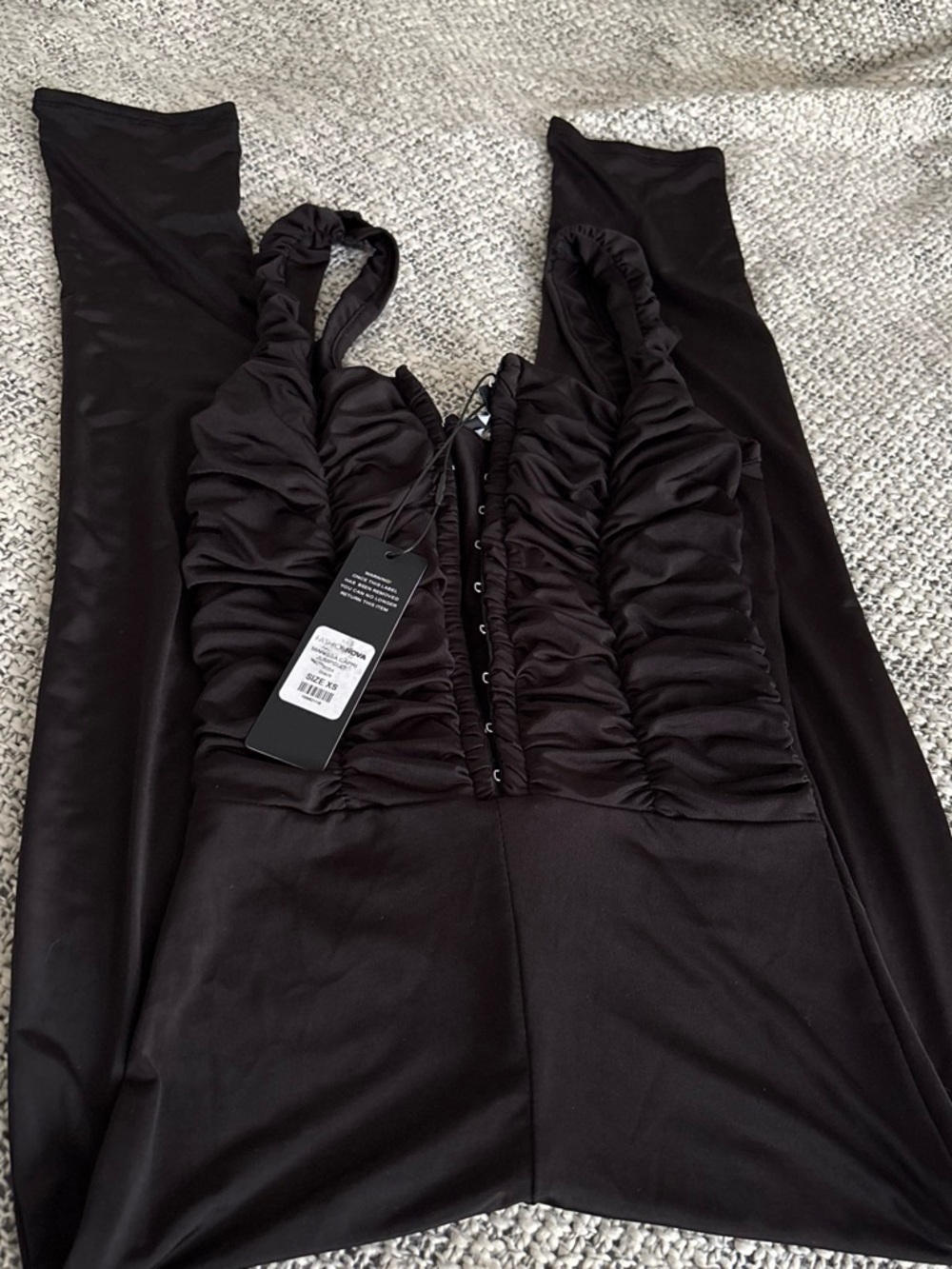 Fashion Nova Black Ruched Front Jumpsuit